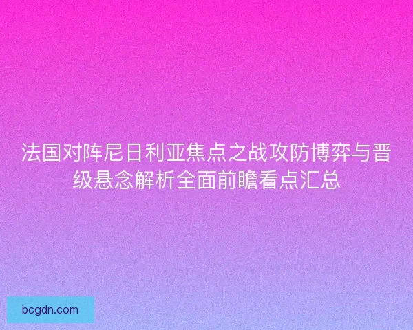 法国对阵尼日利亚焦点之战攻防博弈与晋级悬念解析全面前瞻看点汇总