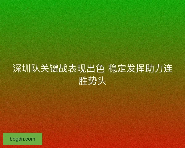 深圳队关键战表现出色 稳定发挥助力连胜势头